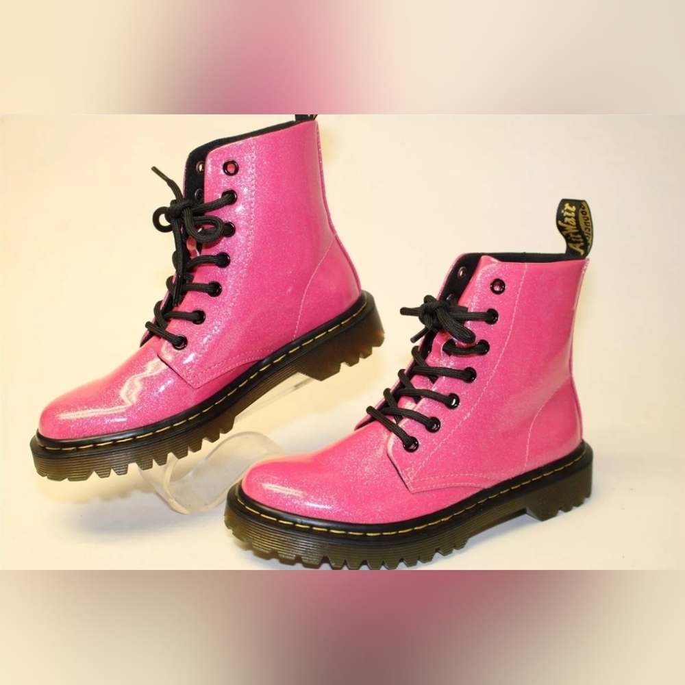 NEW Dr. Martens Luana Hot Pink Coated Glitter Lace Up Womens 6 37 Ankle Boots